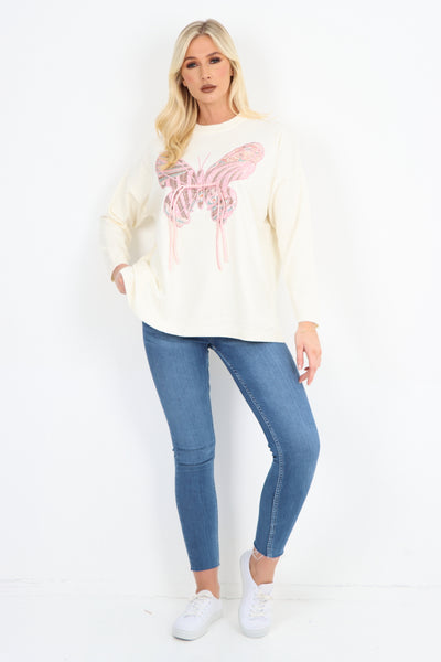 Italian Butterfly Print Softknit Longsleeve Jumper Top