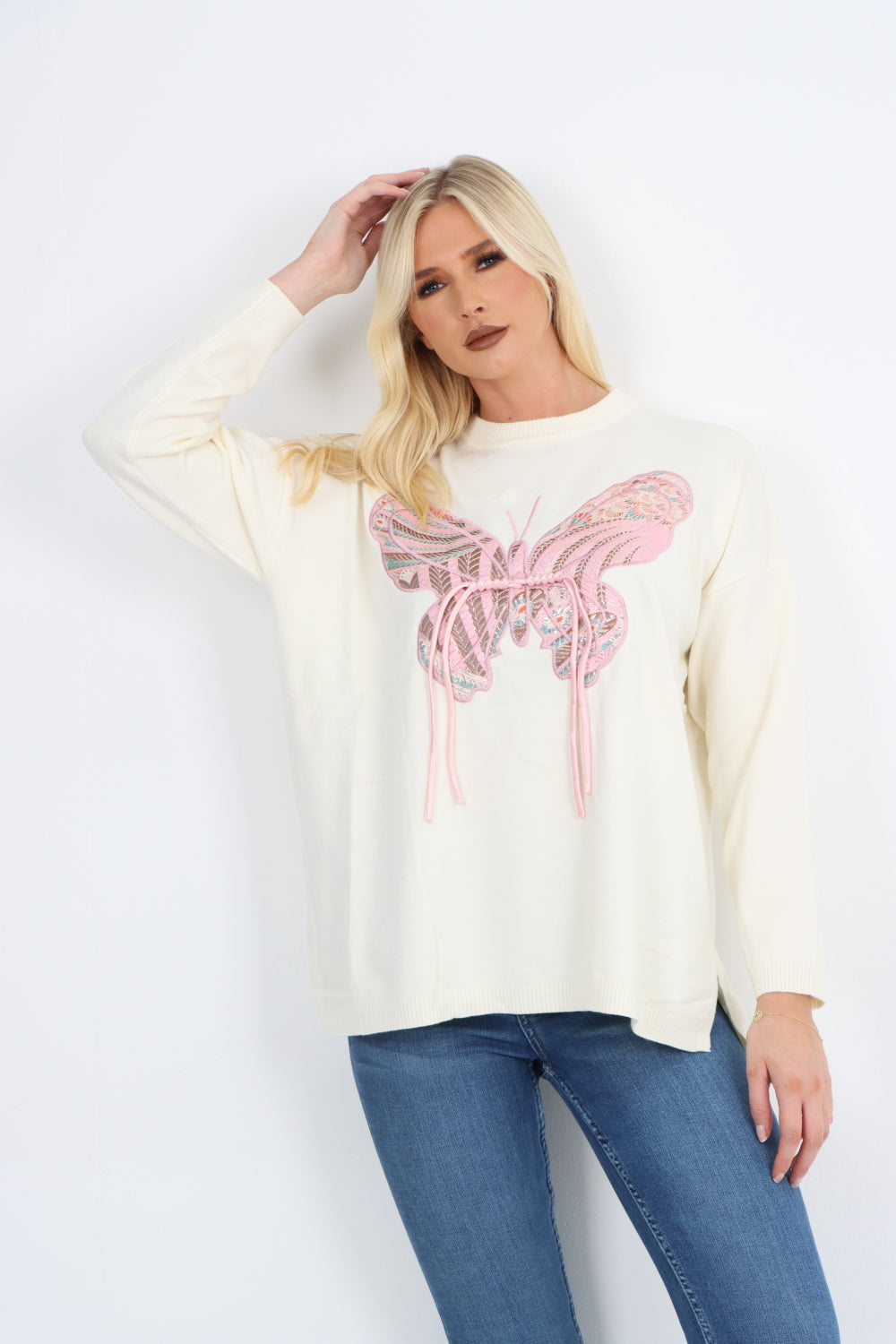 Italian Butterfly Print Softknit Longsleeve Jumper Top