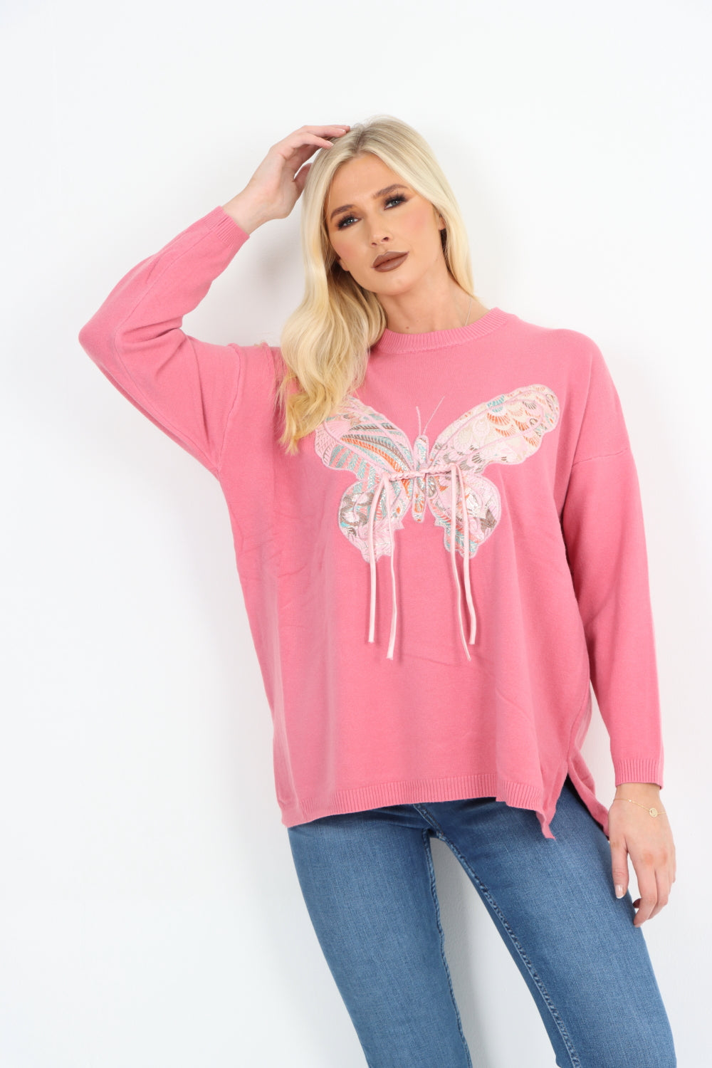 Italian Butterfly Print Softknit Longsleeve Jumper Top