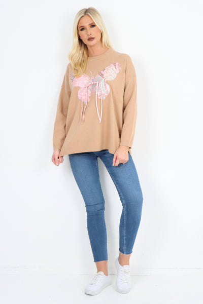 Italian Butterfly Print Softknit Longsleeve Jumper Top