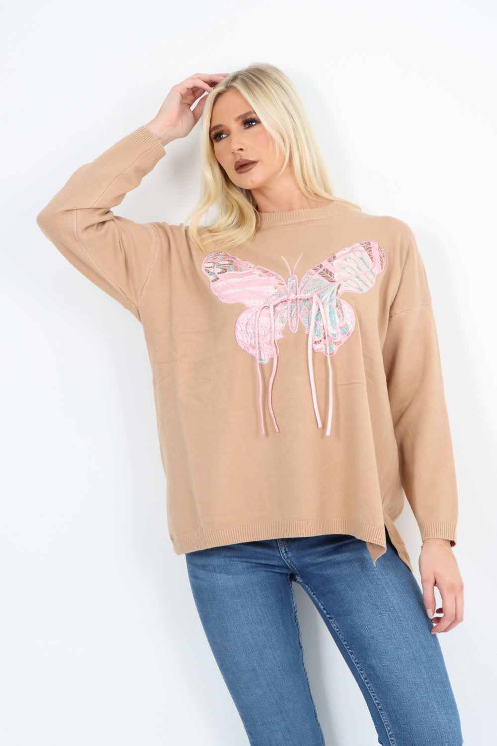 Italian Butterfly Print Softknit Longsleeve Jumper Top