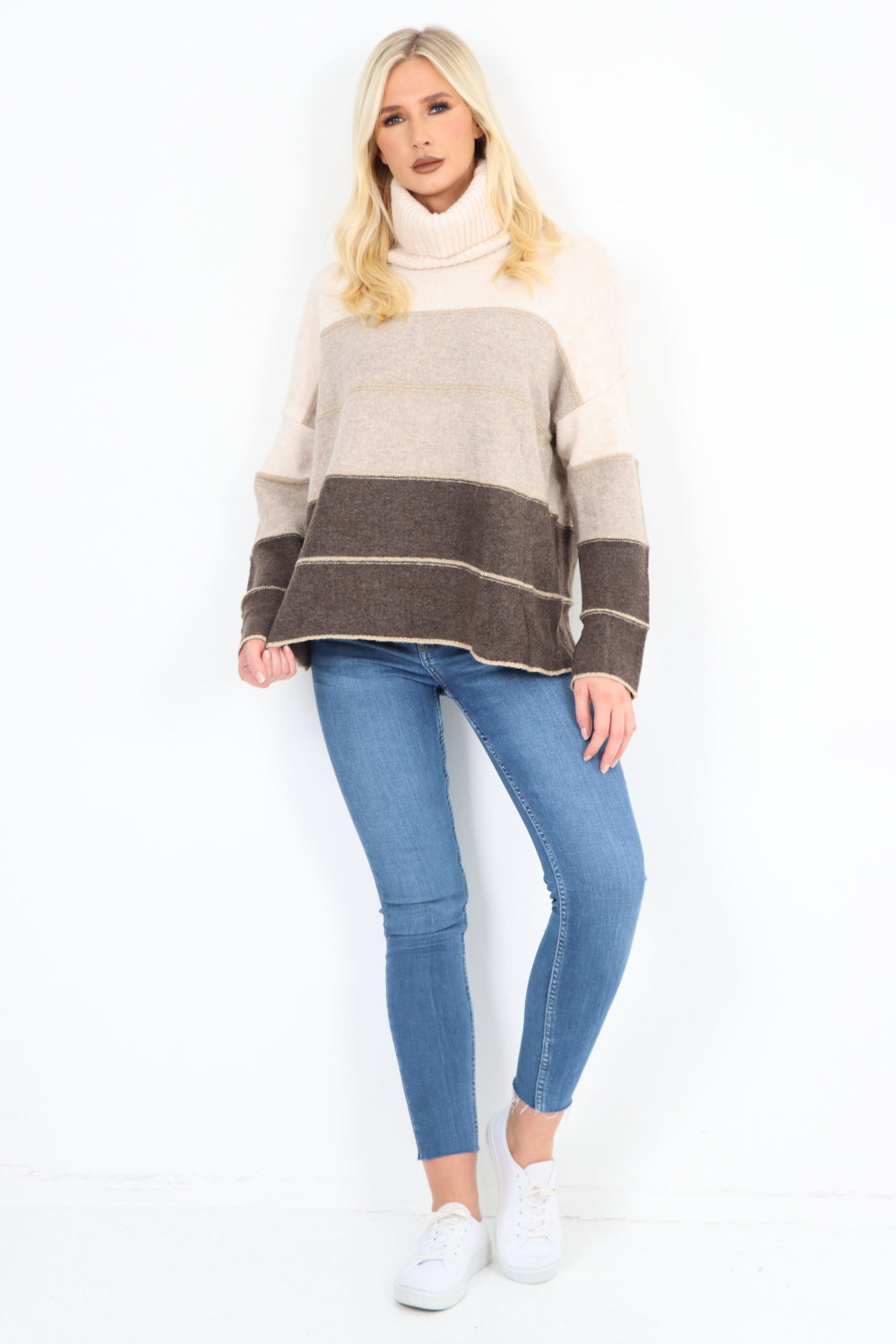 Italian Multicoloured Stripe Cowl Neck Jumper Top