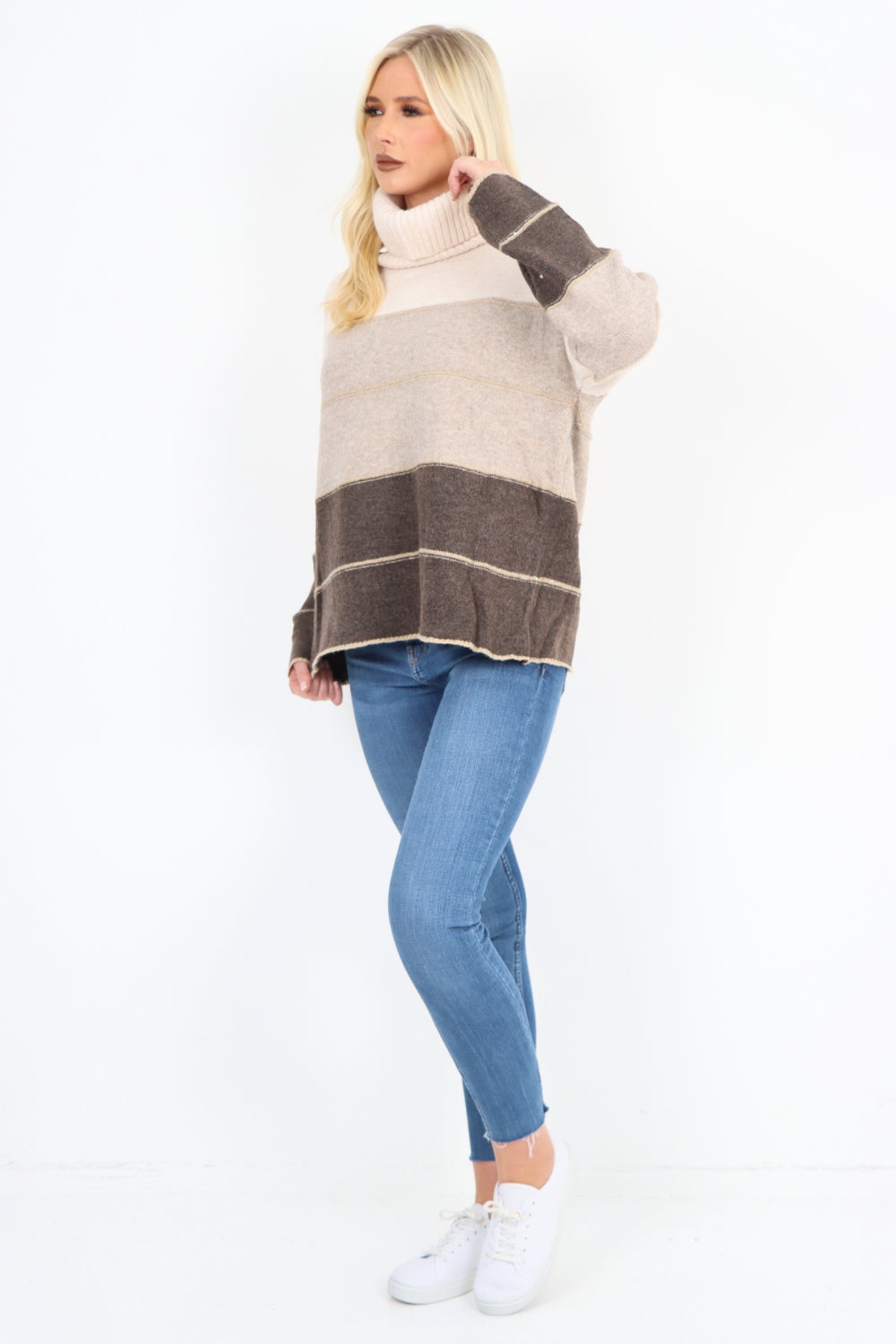 Italian Multicoloured Stripe Cowl Neck Jumper Top