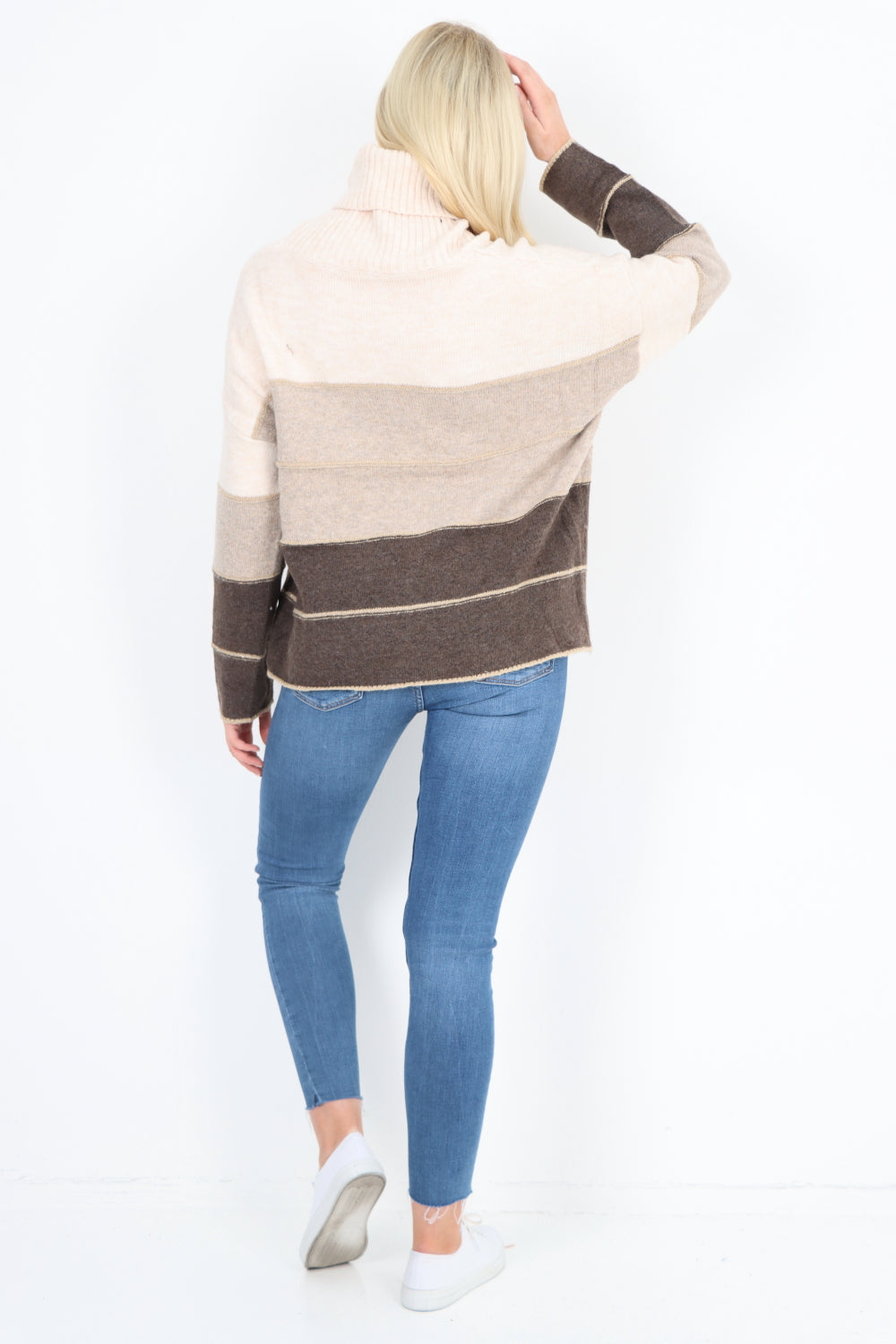 Italian Multicoloured Stripe Cowl Neck Jumper Top