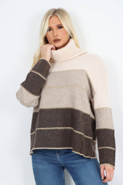 Italian Multicoloured Stripe Cowl Neck Jumper Top