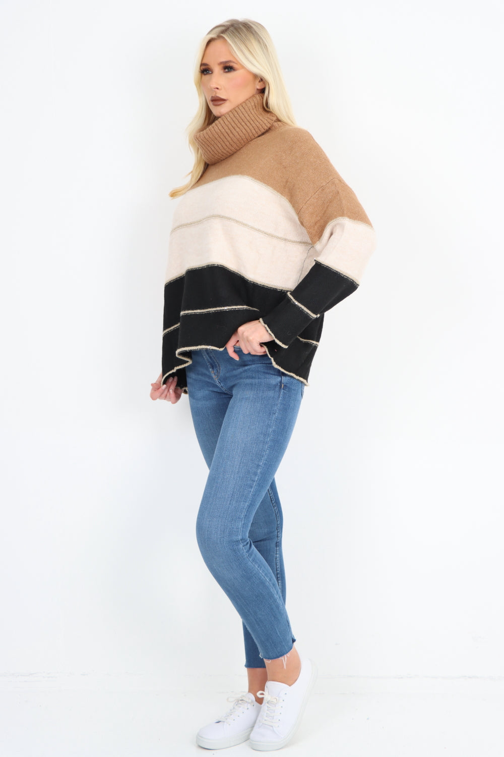 Italian Multicoloured Stripe Cowl Neck Jumper Top