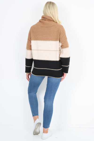 Italian Multicoloured Stripe Cowl Neck Jumper Top