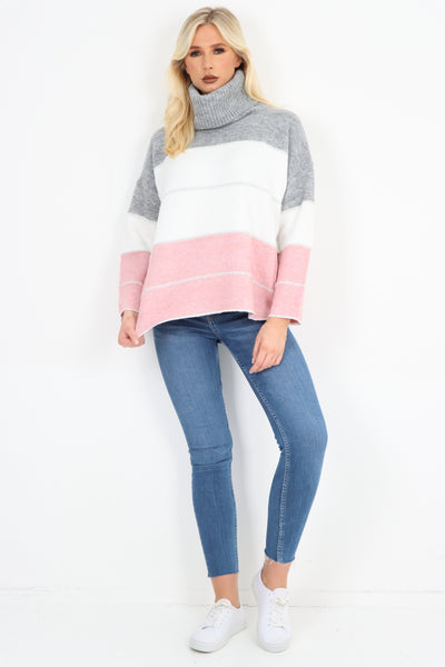 Italian Multicoloured Stripe Cowl Neck Jumper Top