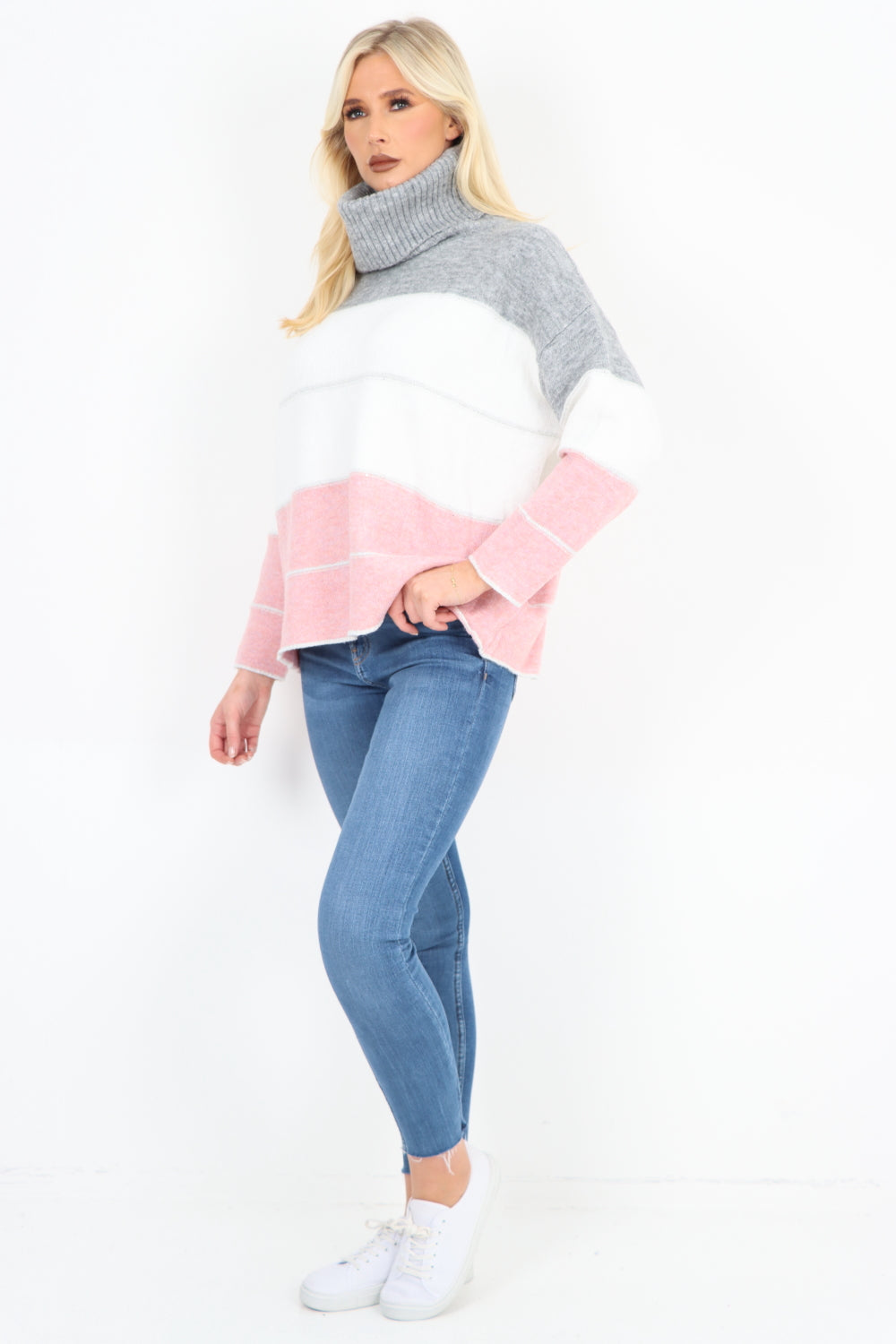 Italian Multicoloured Stripe Cowl Neck Jumper Top