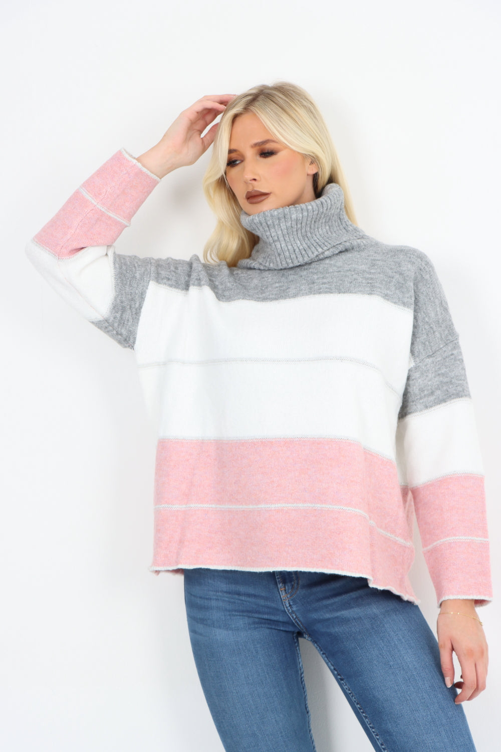 Italian Multicoloured Stripe Cowl Neck Jumper Top