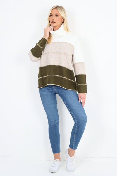 Italian Multicoloured Stripe Cowl Neck Jumper Top