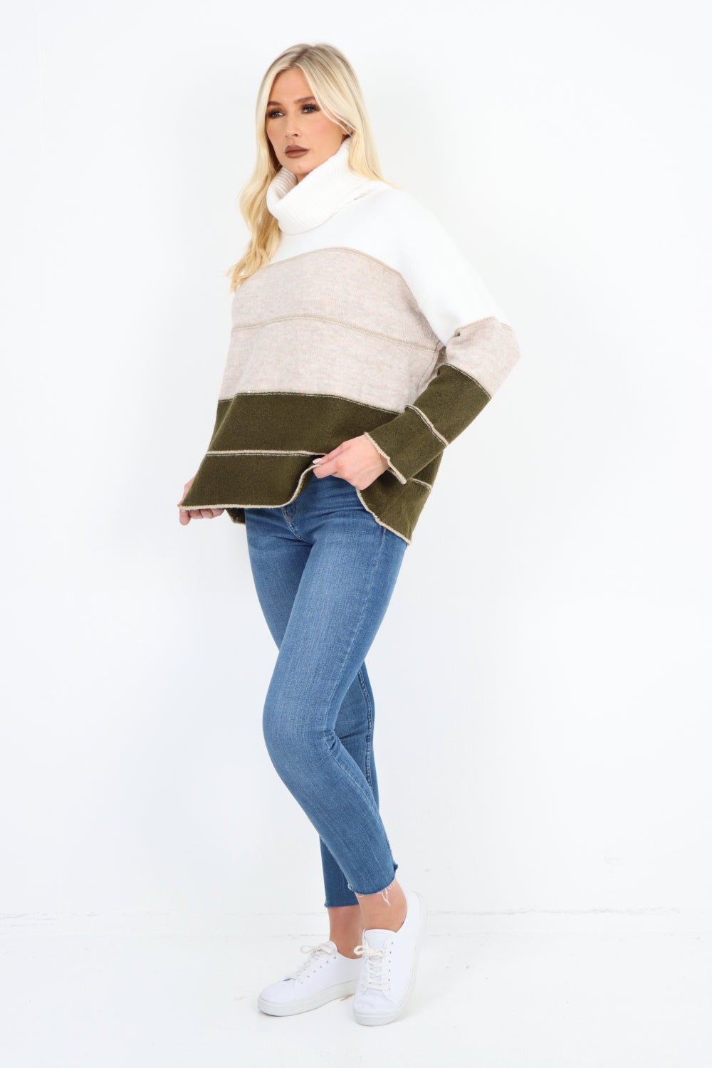 Italian Multicoloured Stripe Cowl Neck Jumper Top