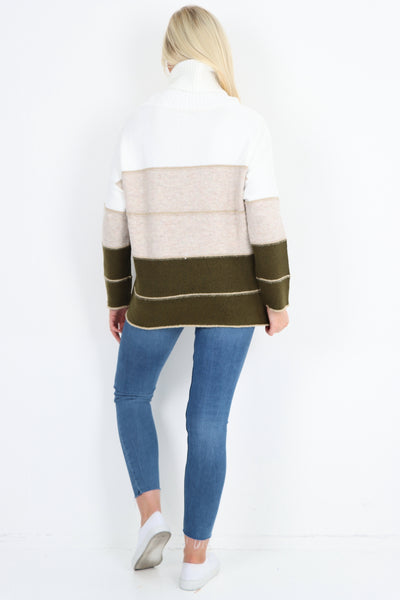 Italian Multicoloured Stripe Cowl Neck Jumper Top