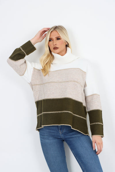 Italian Multicoloured Stripe Cowl Neck Jumper Top