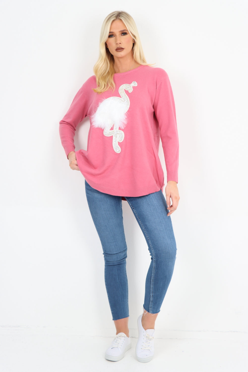 Italian Flamingo Sequin Feather Longsleeve Jumper Top