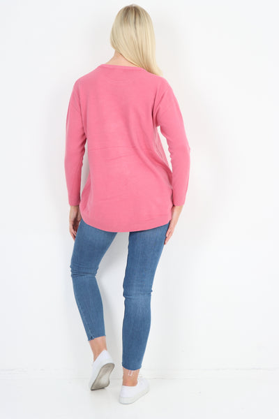 Italian Flamingo Sequin Feather Longsleeve Jumper Top