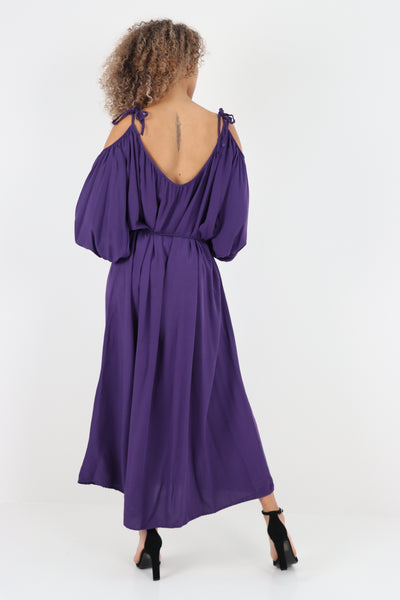 Italian Cold Shoulder Belted Maxi Dress