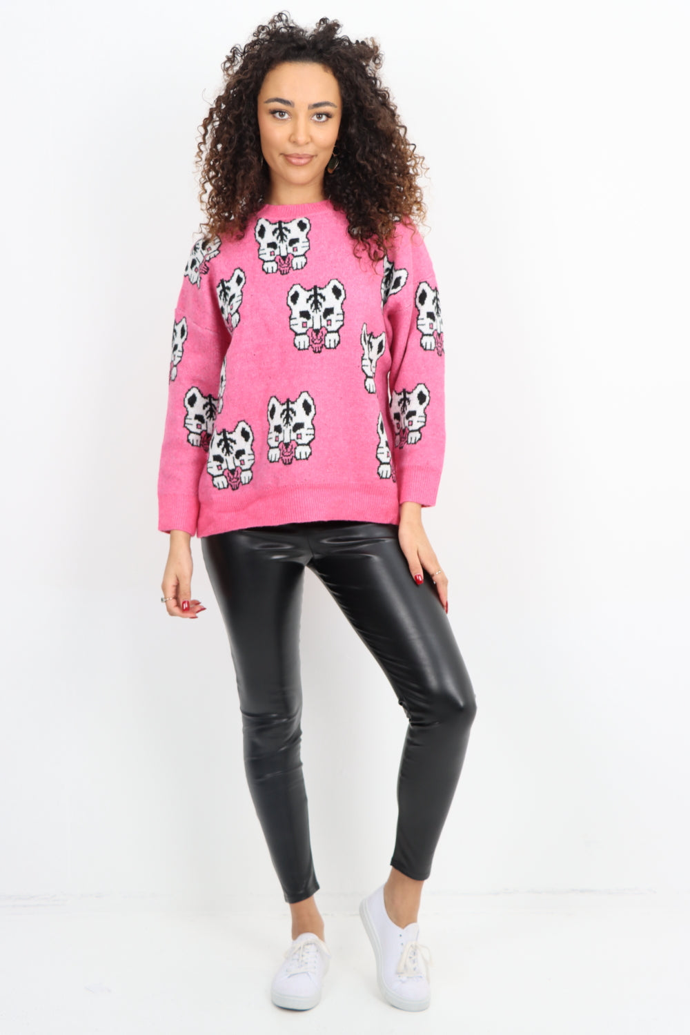 Italian Tiger Print Round Neck Longsleeve Jumper Top