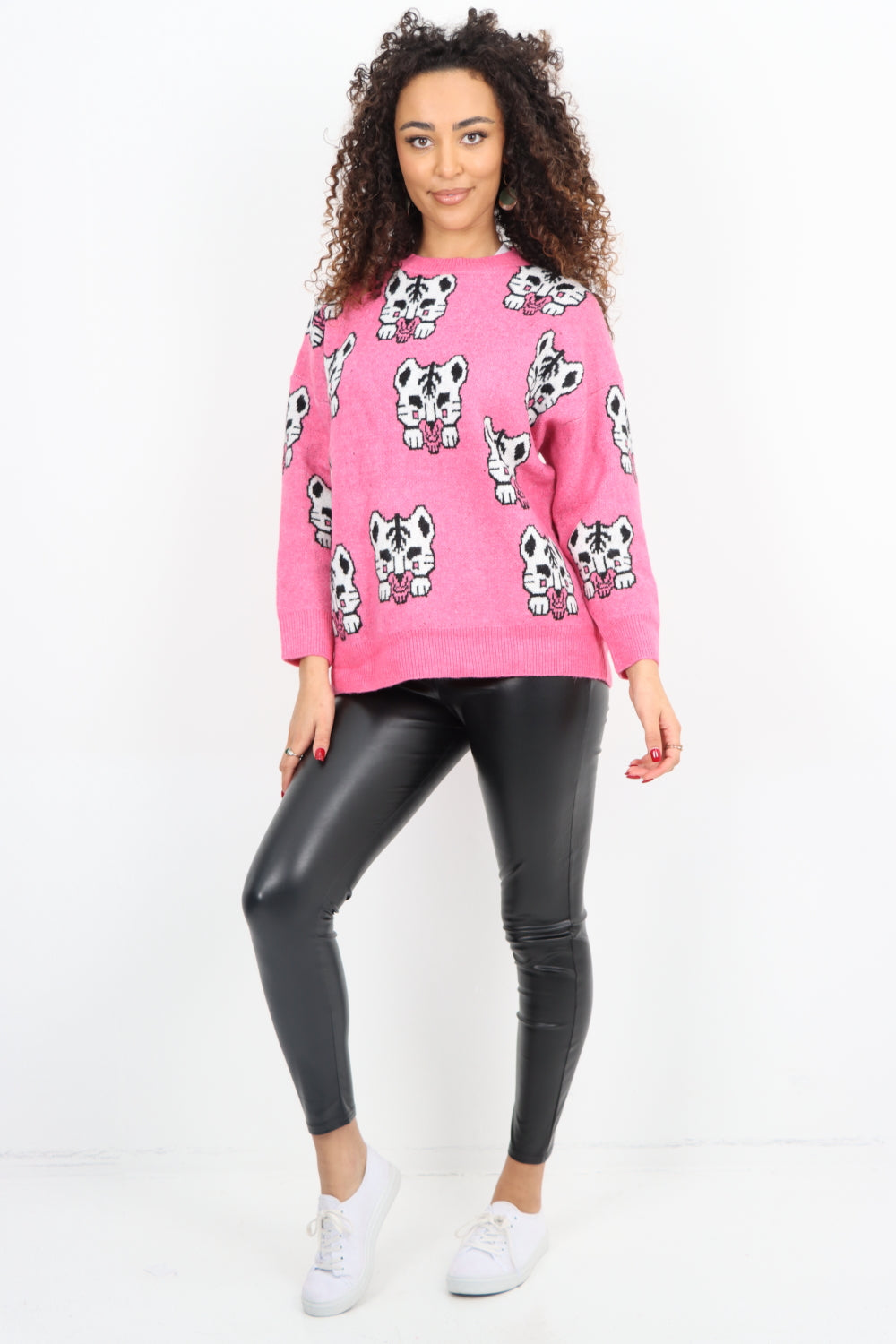 Italian Tiger Print Round Neck Longsleeve Jumper Top