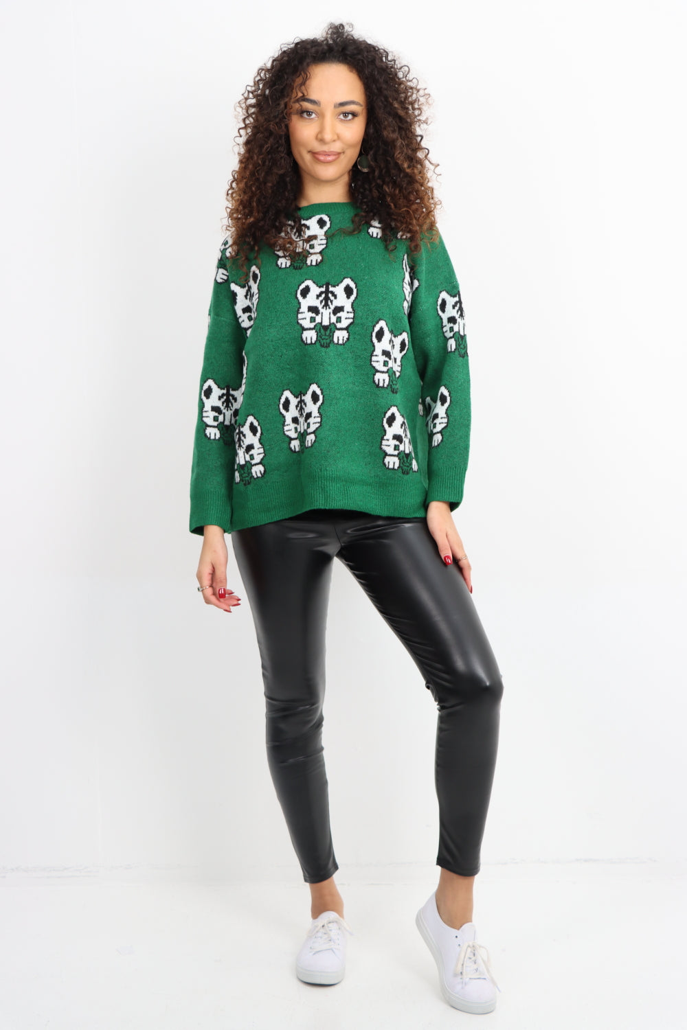 Italian Tiger Print Round Neck Longsleeve Jumper Top