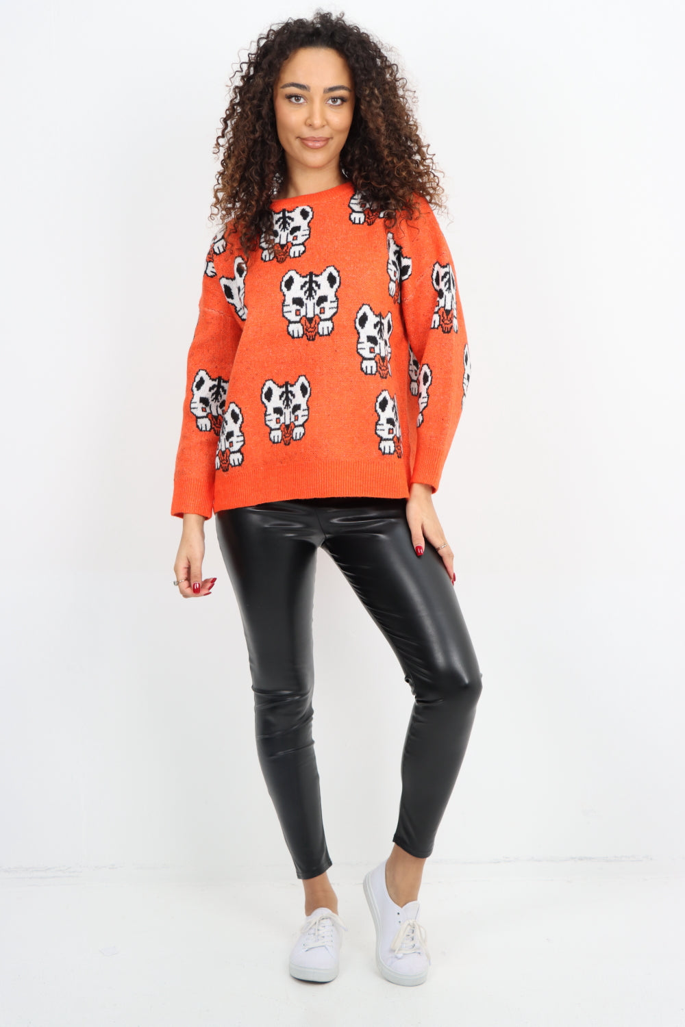 Italian Tiger Print Round Neck Longsleeve Jumper Top