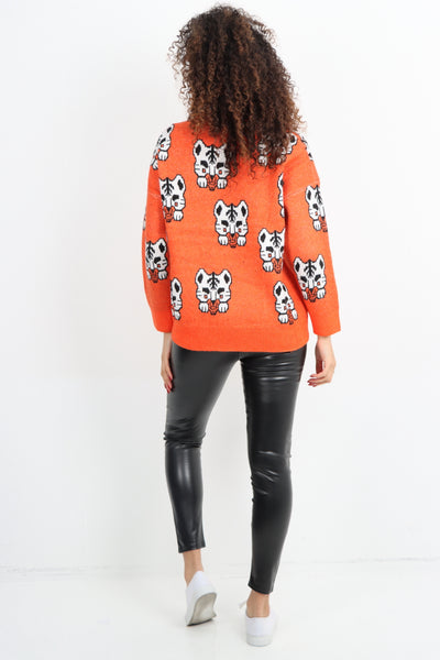 Italian Tiger Print Round Neck Longsleeve Jumper Top