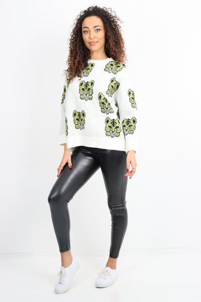 Italian Tiger Print Round Neck Longsleeve Jumper Top