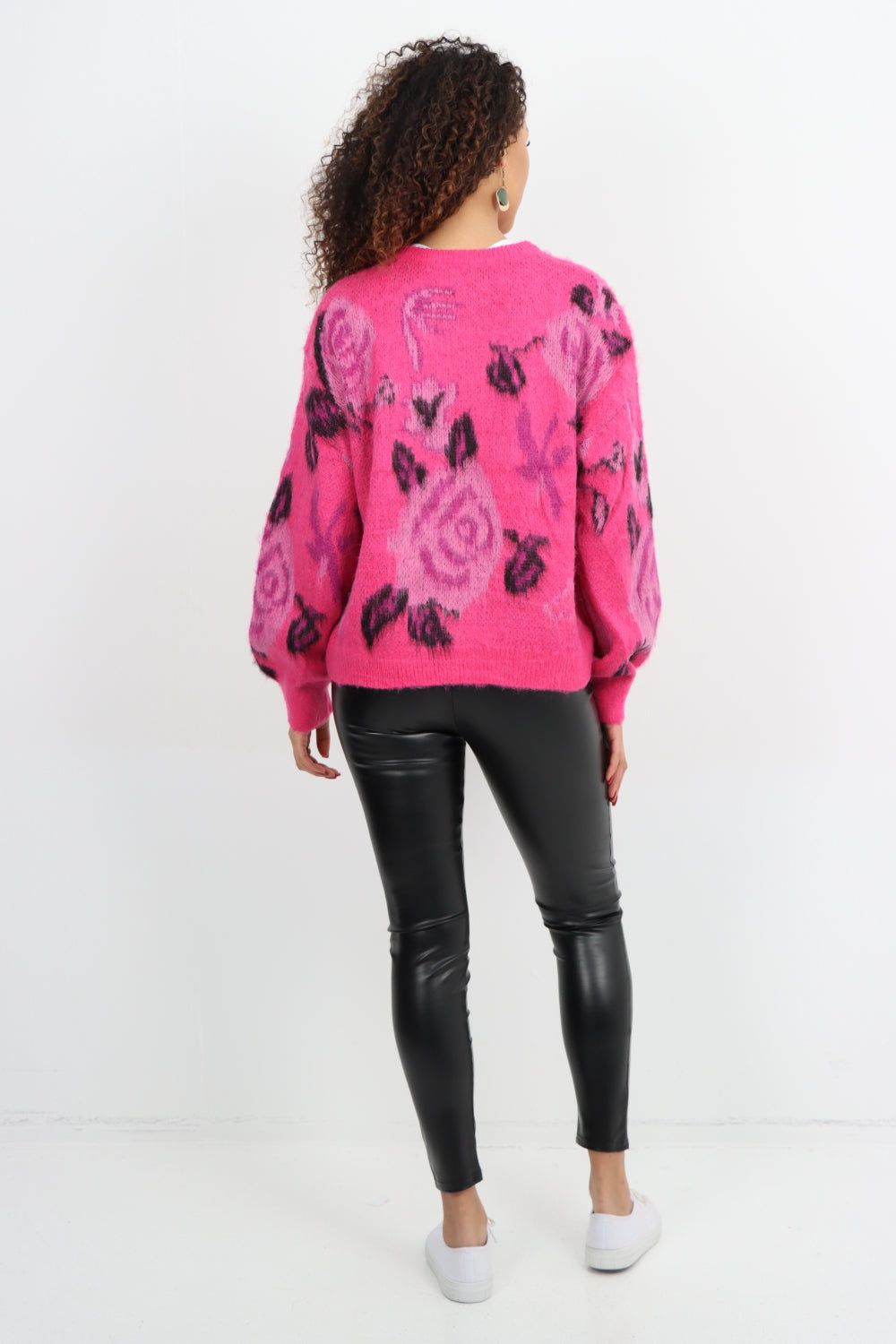 Italian Rose Print Round Neck Longsleeve Jumper Top