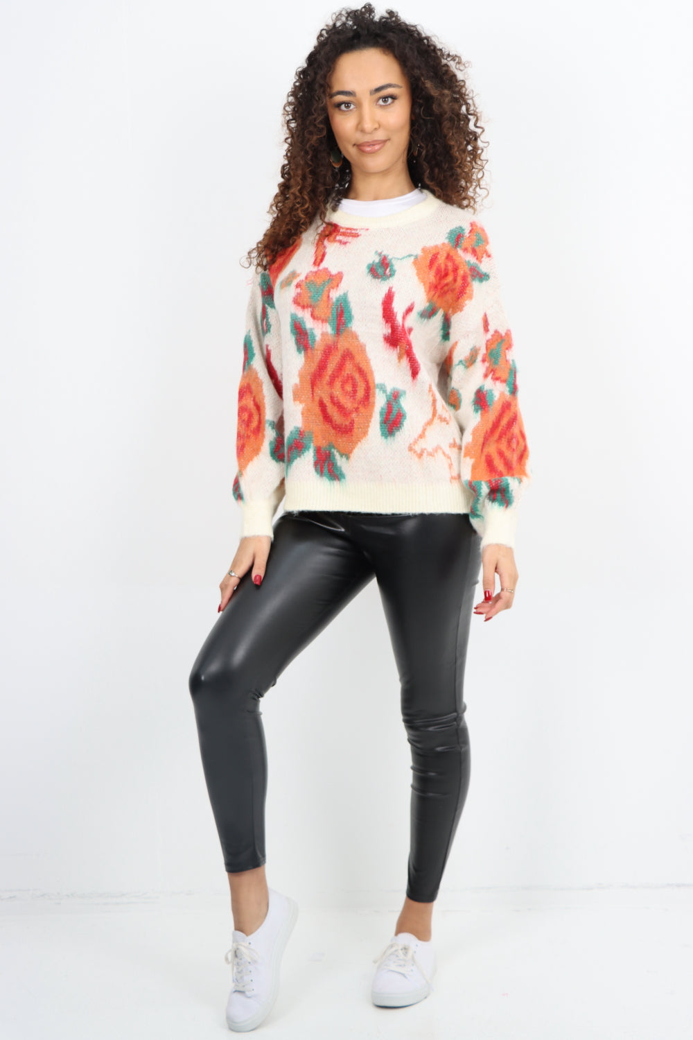 Italian Rose Print Round Neck Longsleeve Jumper Top