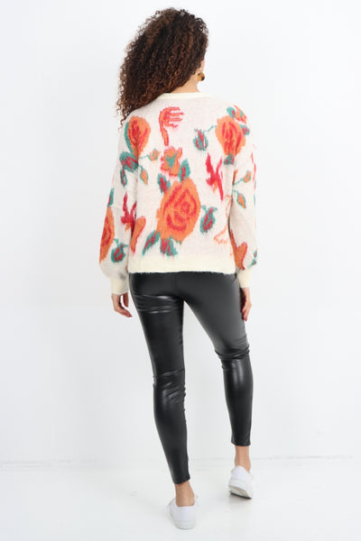 Italian Rose Print Round Neck Longsleeve Jumper Top