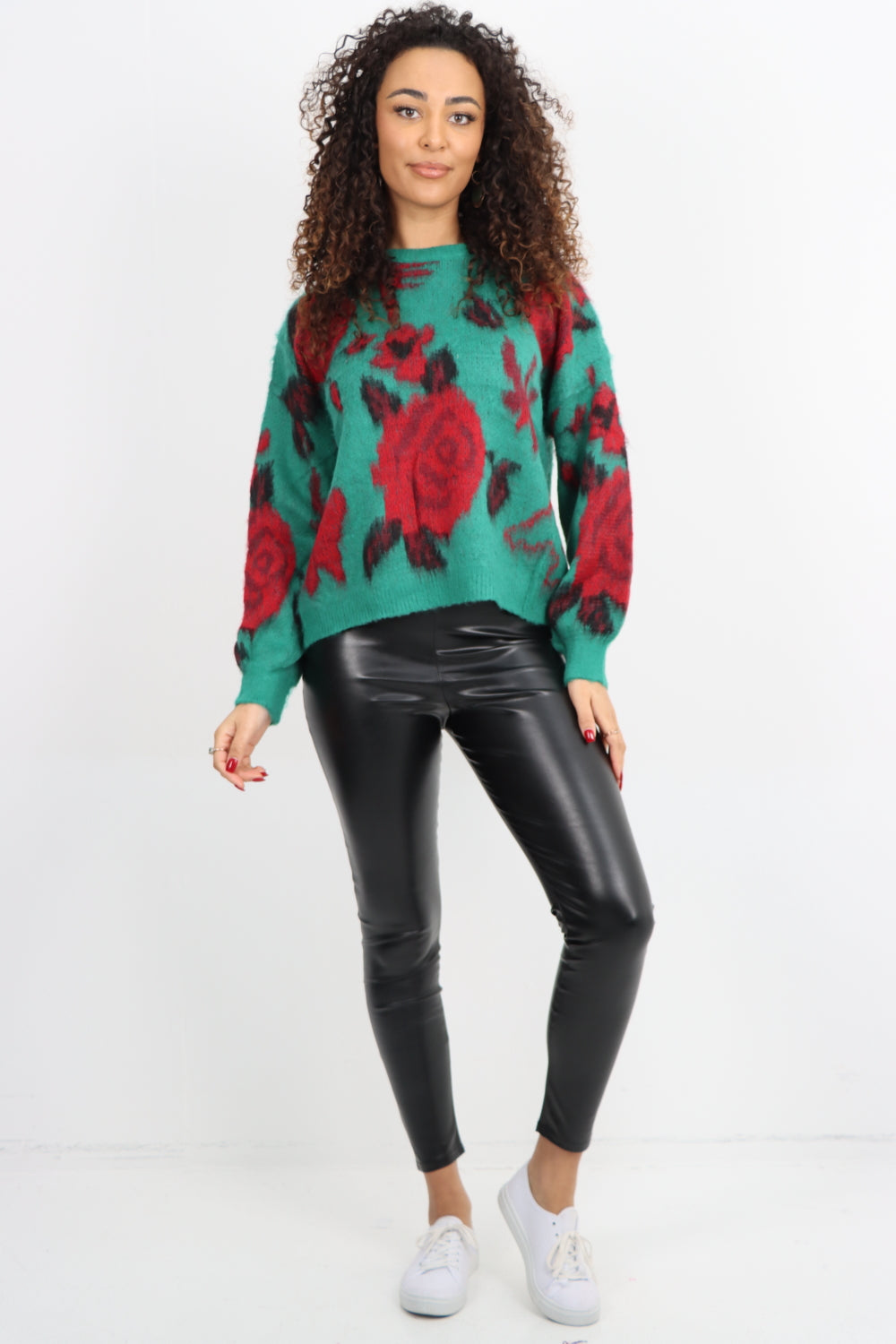 Italian Rose Print Round Neck Longsleeve Jumper Top