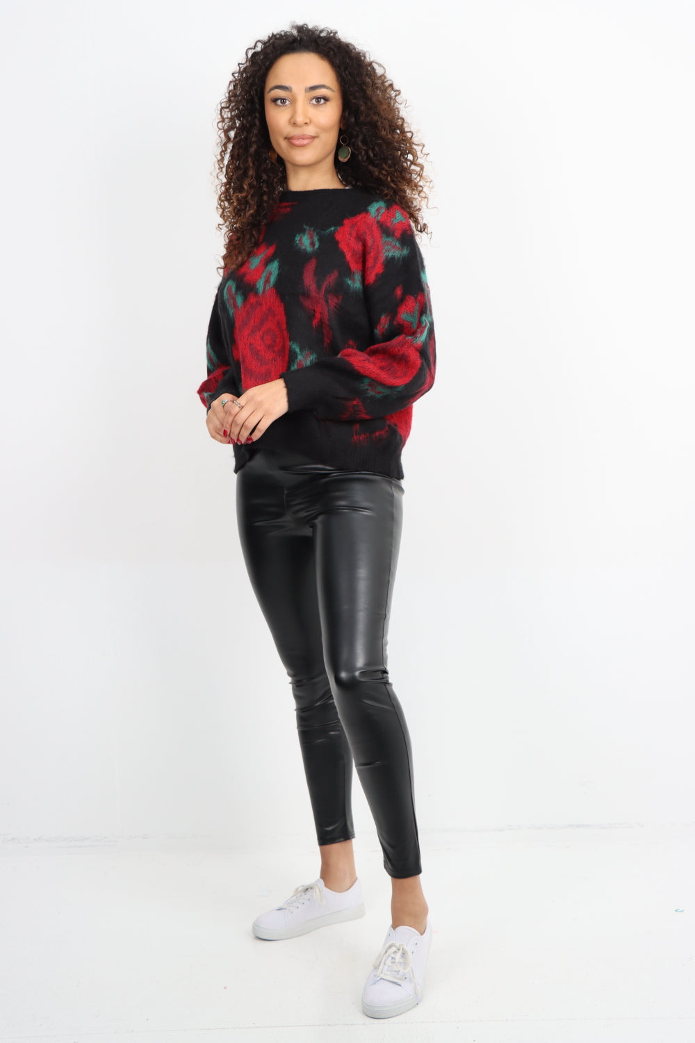 Italian Rose Print Round Neck Longsleeve Jumper Top