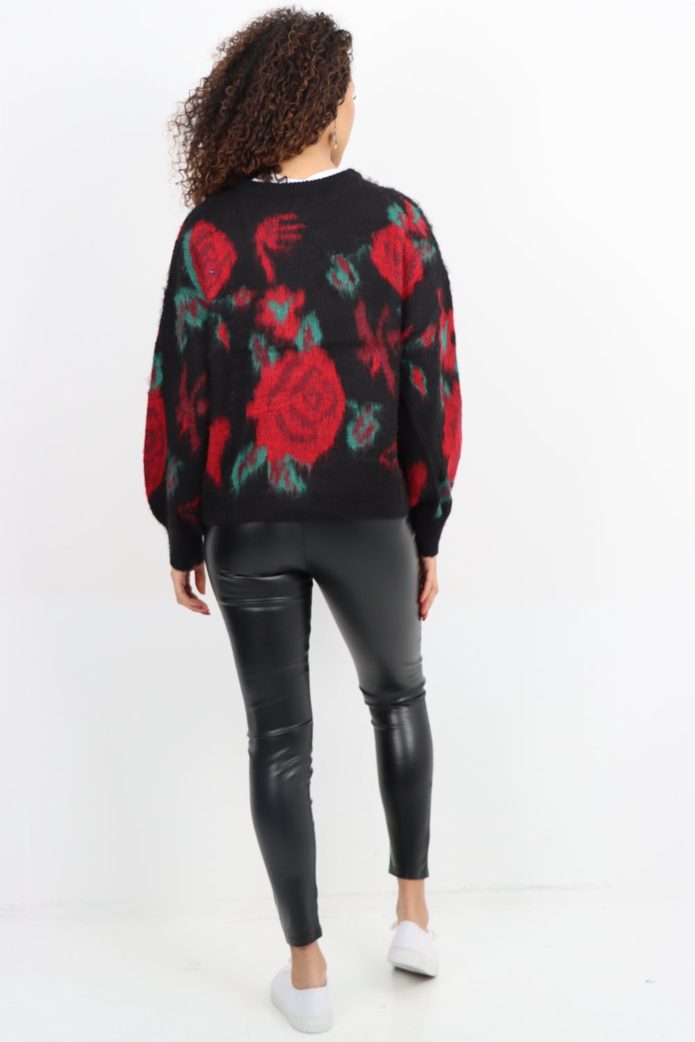 Italian Rose Print Round Neck Longsleeve Jumper Top