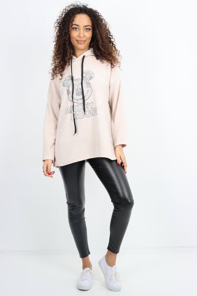 Italian Corduroy Mickey Print  Hooded Longsleeve Tunic Top