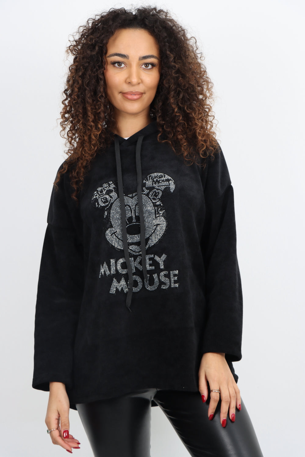 Italian Corduroy Mickey Print  Hooded Longsleeve Tunic Top