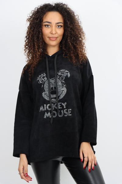 Italian Corduroy Mickey Print  Hooded Longsleeve Tunic Top