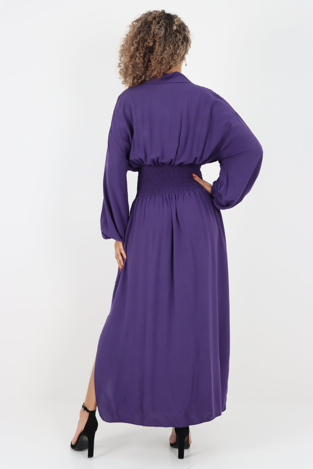 Italian Elasticated Waist Double Slit Maxi Dress