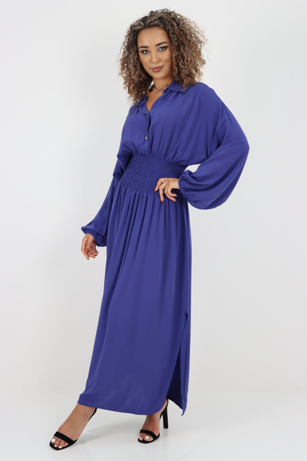 Italian Elasticated Waist Double Slit Maxi Dress