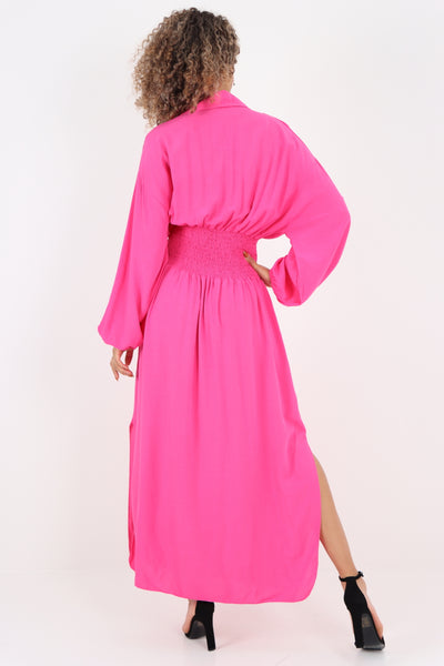 Italian Elasticated Waist Double Slit Maxi Dress