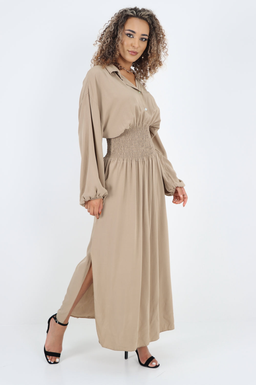 Italian Elasticated Waist Double Slit Maxi Dress