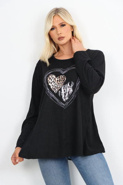 Italian Leopard Heart Diamante Soft Knit Jumper Top