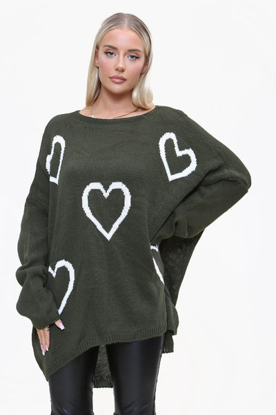 Italian Chunky Knit All Over Heart Print Jumper Top