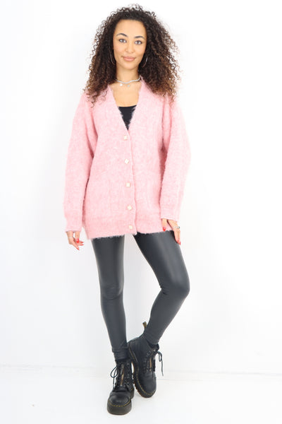 Italian Button Fasten Long Sleeve Mohair Fur Cardigan