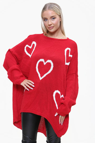 Italian Chunky Knit All Over Heart Print Jumper Top