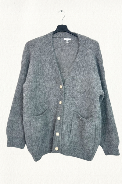 Italian  Open Front Button Longsleeve Mohair Cardigan