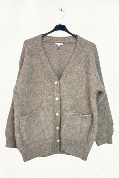 Italian  Open Front Button Longsleeve Mohair Cardigan