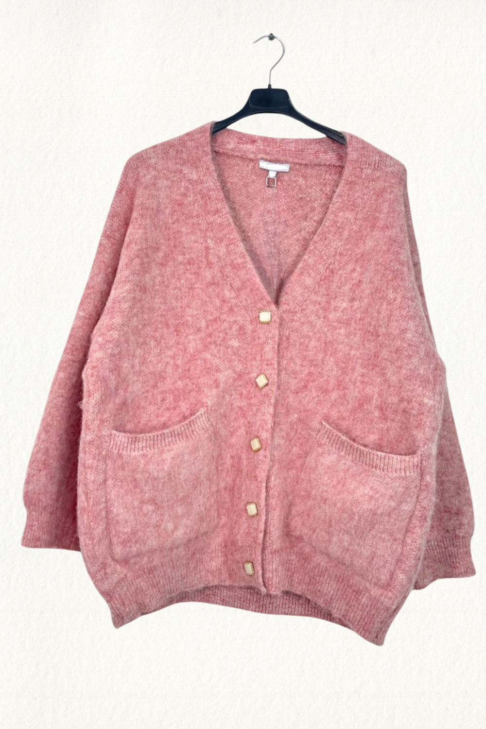 Italian  Open Front Button Longsleeve Mohair Cardigan