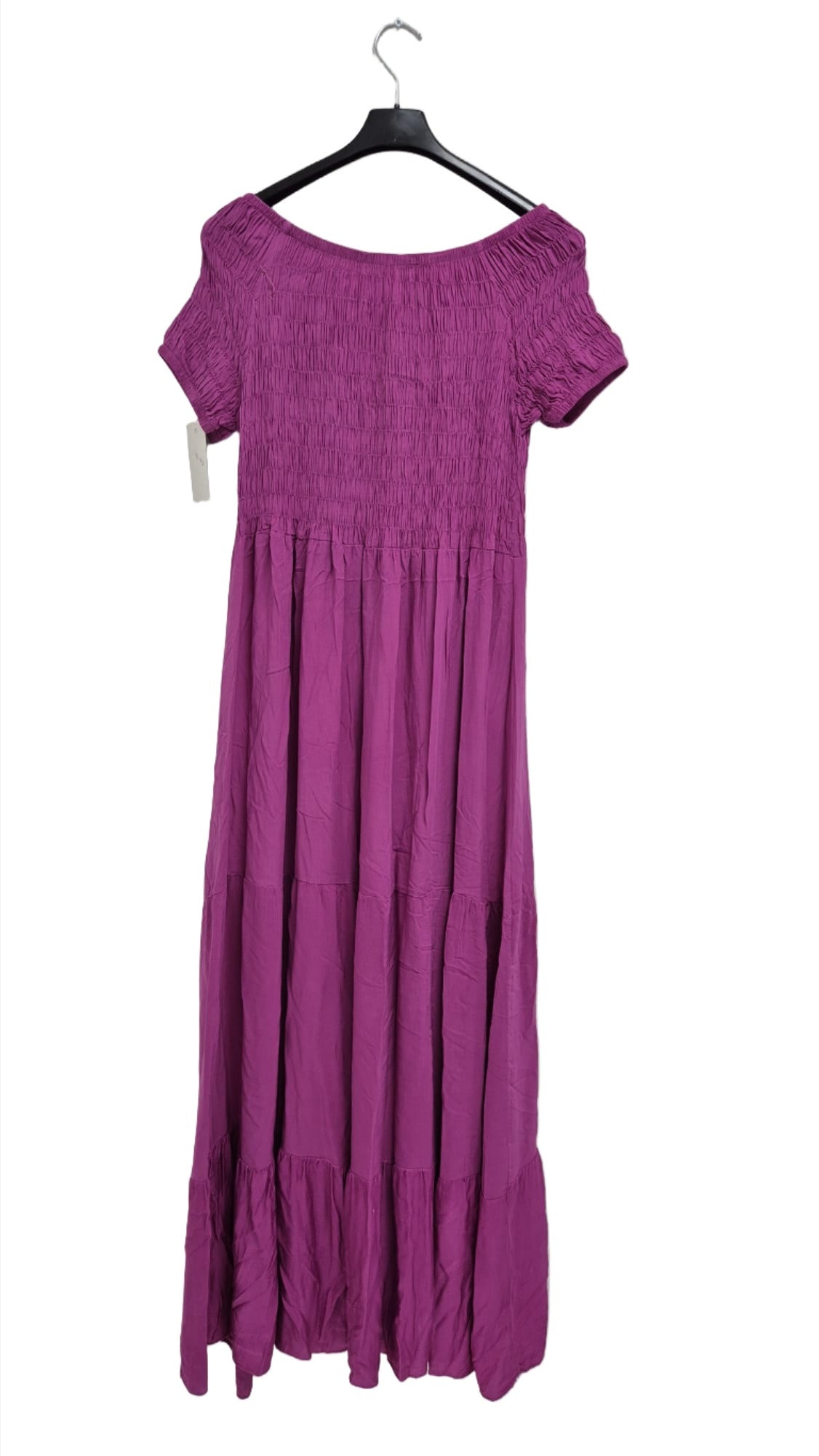 Italian Off Shoulder Shirred Elasticated Tiered Maxi Dress