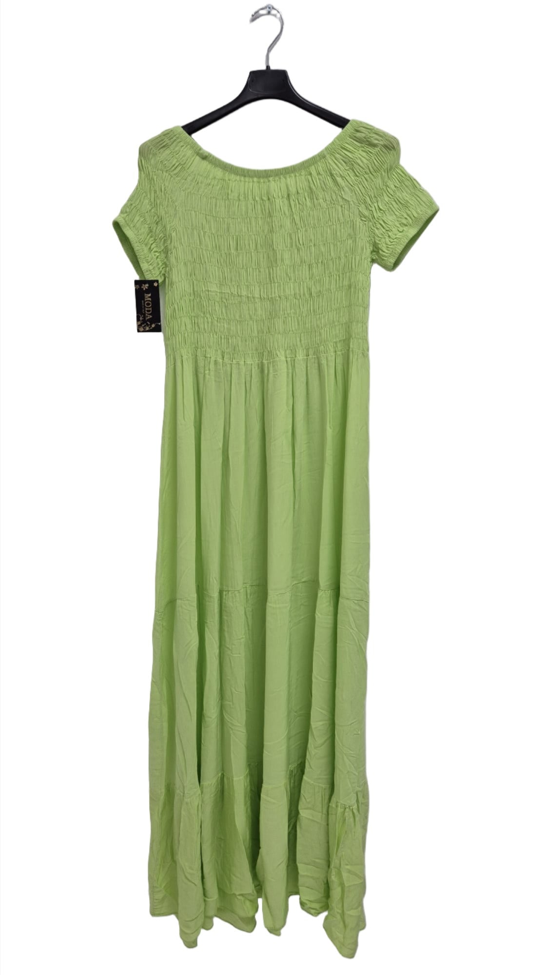 Italian Off Shoulder Shirred Elasticated Tiered Maxi Dress