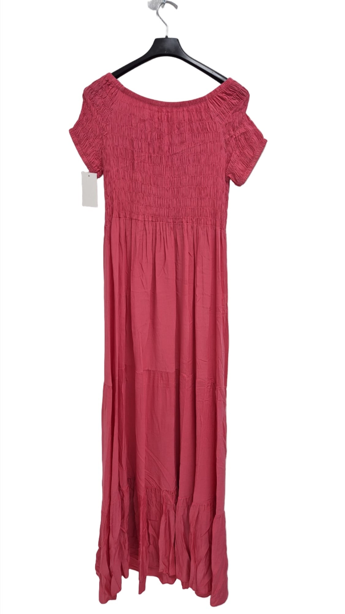 Italian Off Shoulder Shirred Elasticated Tiered Maxi Dress